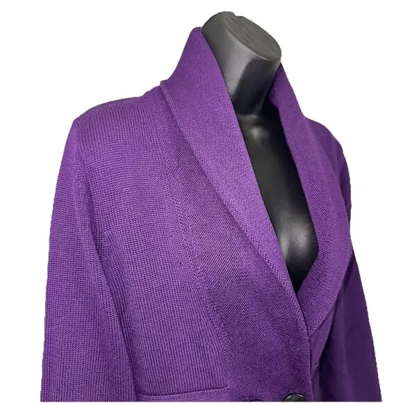 VTG Banana Republic Y2K Sz Medium Fine Merino Wool Plum Purple Cardigan Jacket - Picture 3 of 7